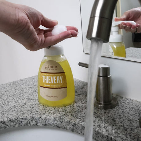 Thievery natural foaming hand soap from Rinse - handmade in Georgia - detail view