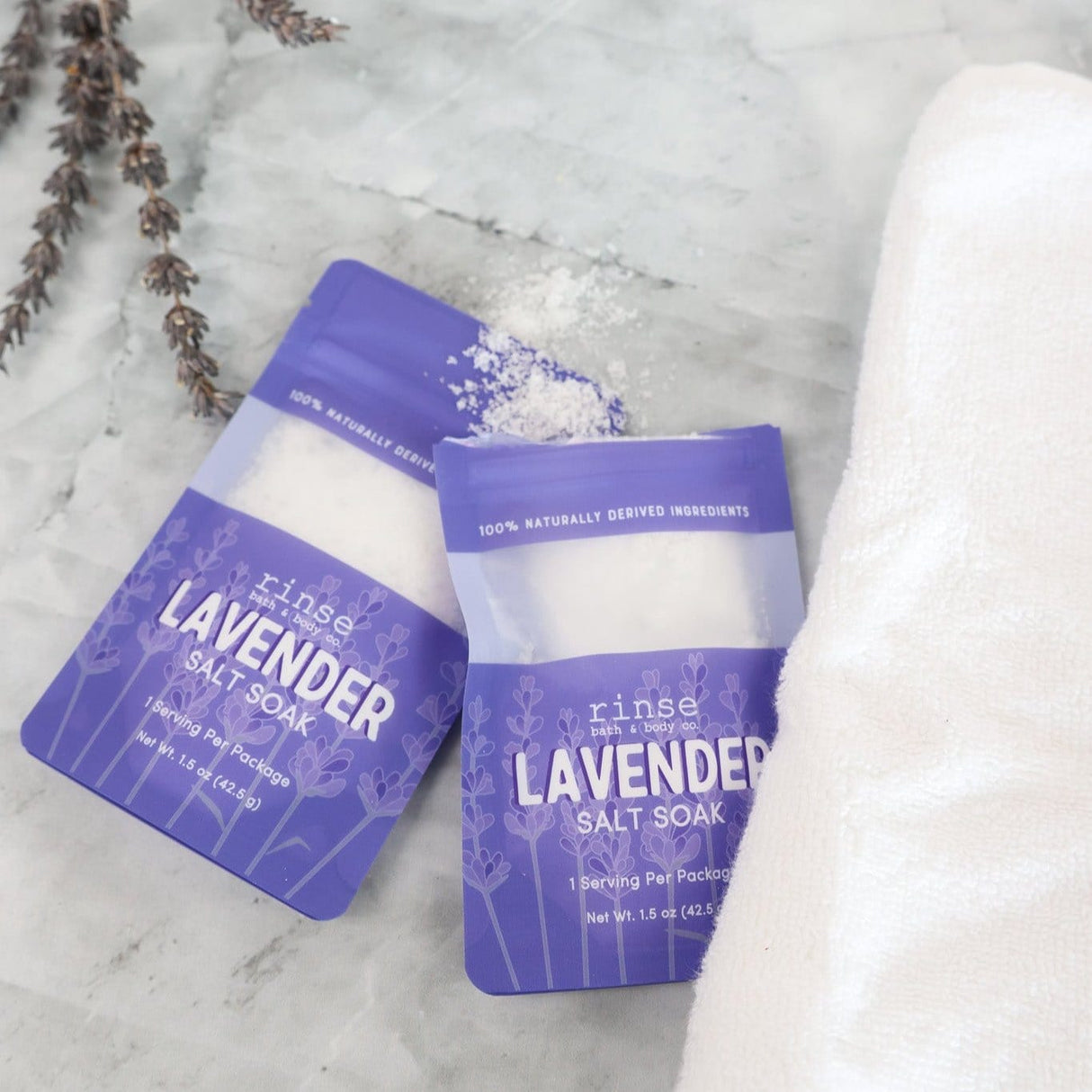 natural bath soak in Lavender by Rinse Bath & Body - detail view