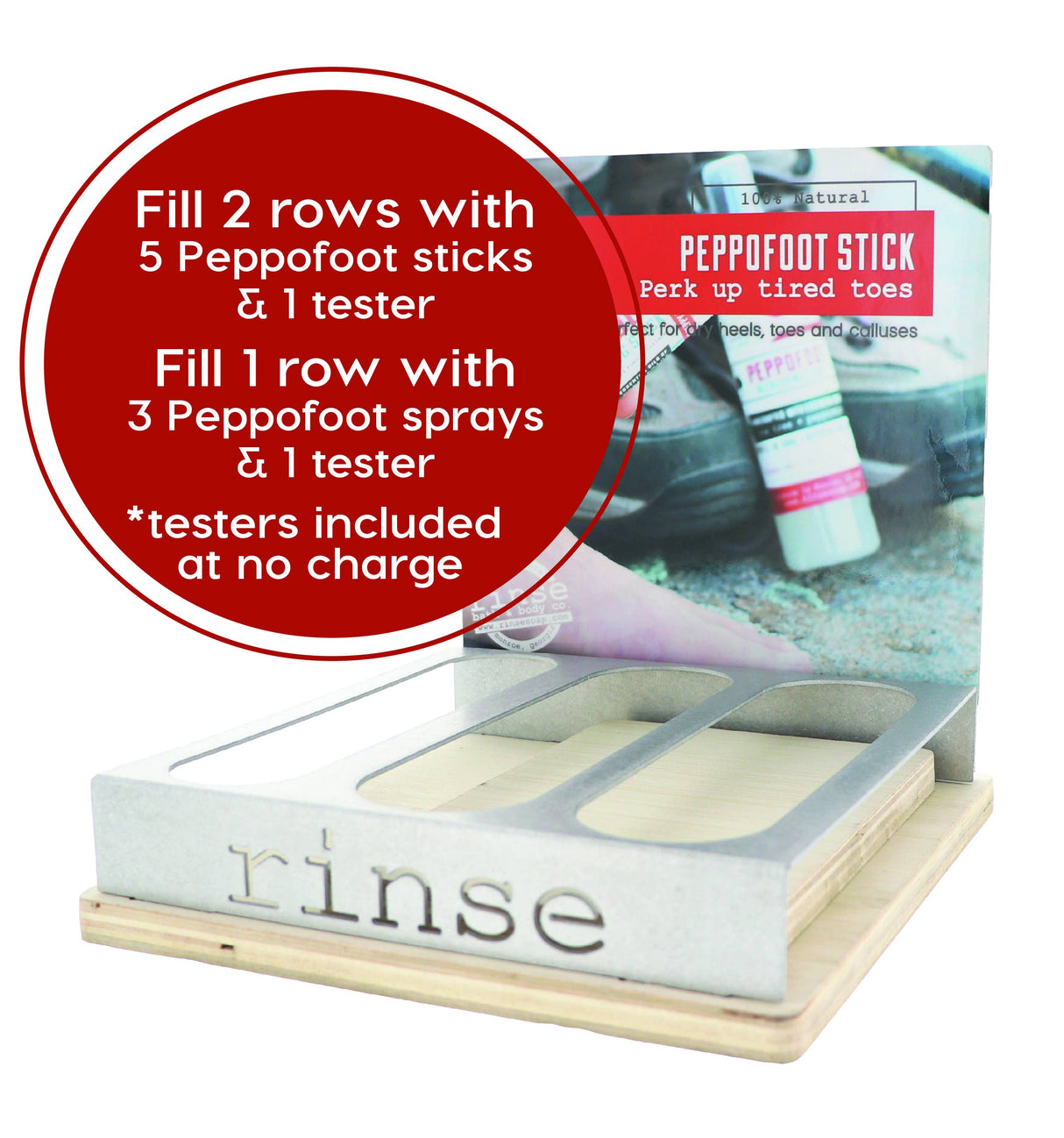 Peppofoot Stick Moisturizing Foot Balm & Spray Display