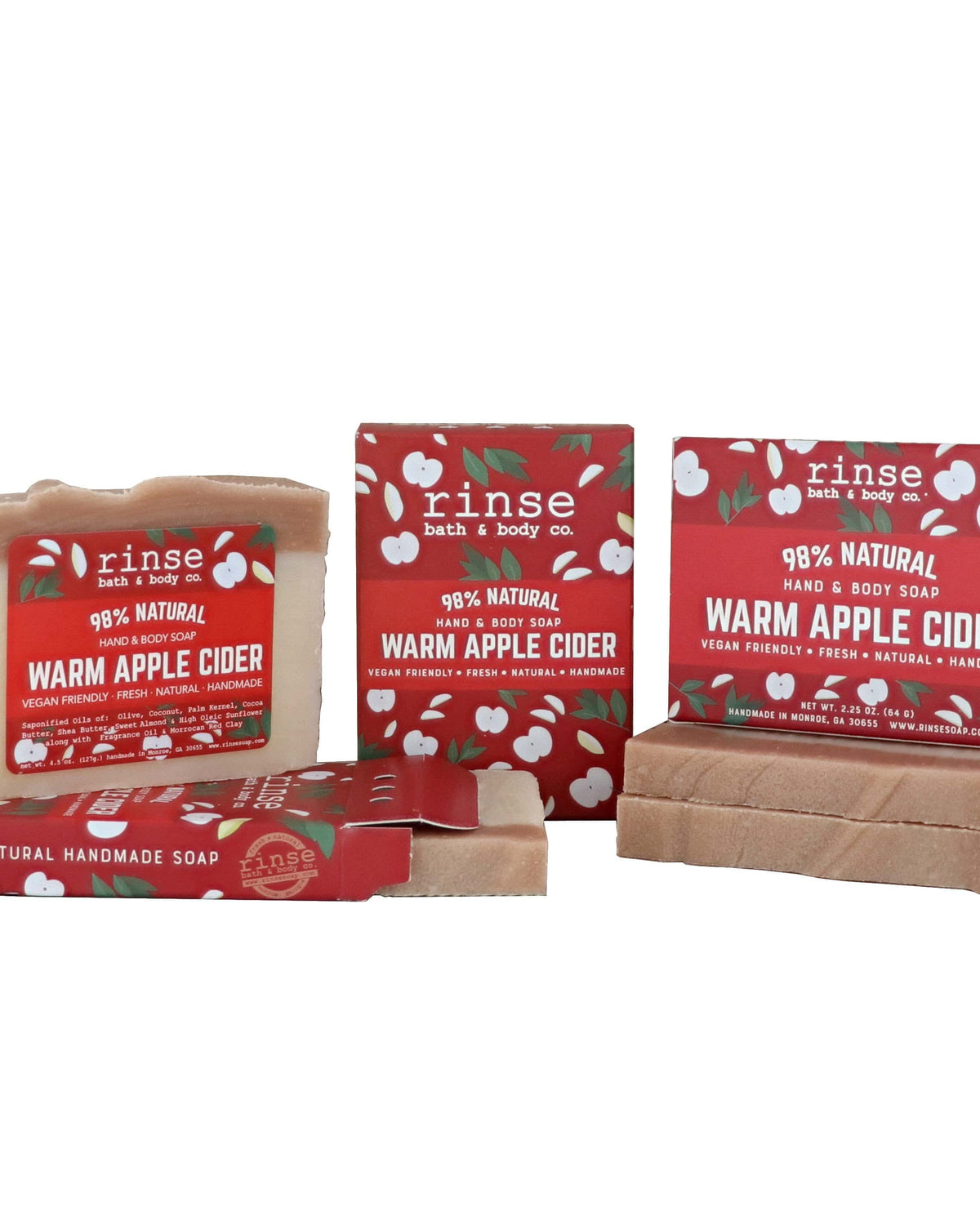 Warm Apple Cider mini bar soap — a half-size bar of spiced apple and clove, sized for travel, guest baths and stocking stuffers. Rinse Bath & Body Co.
