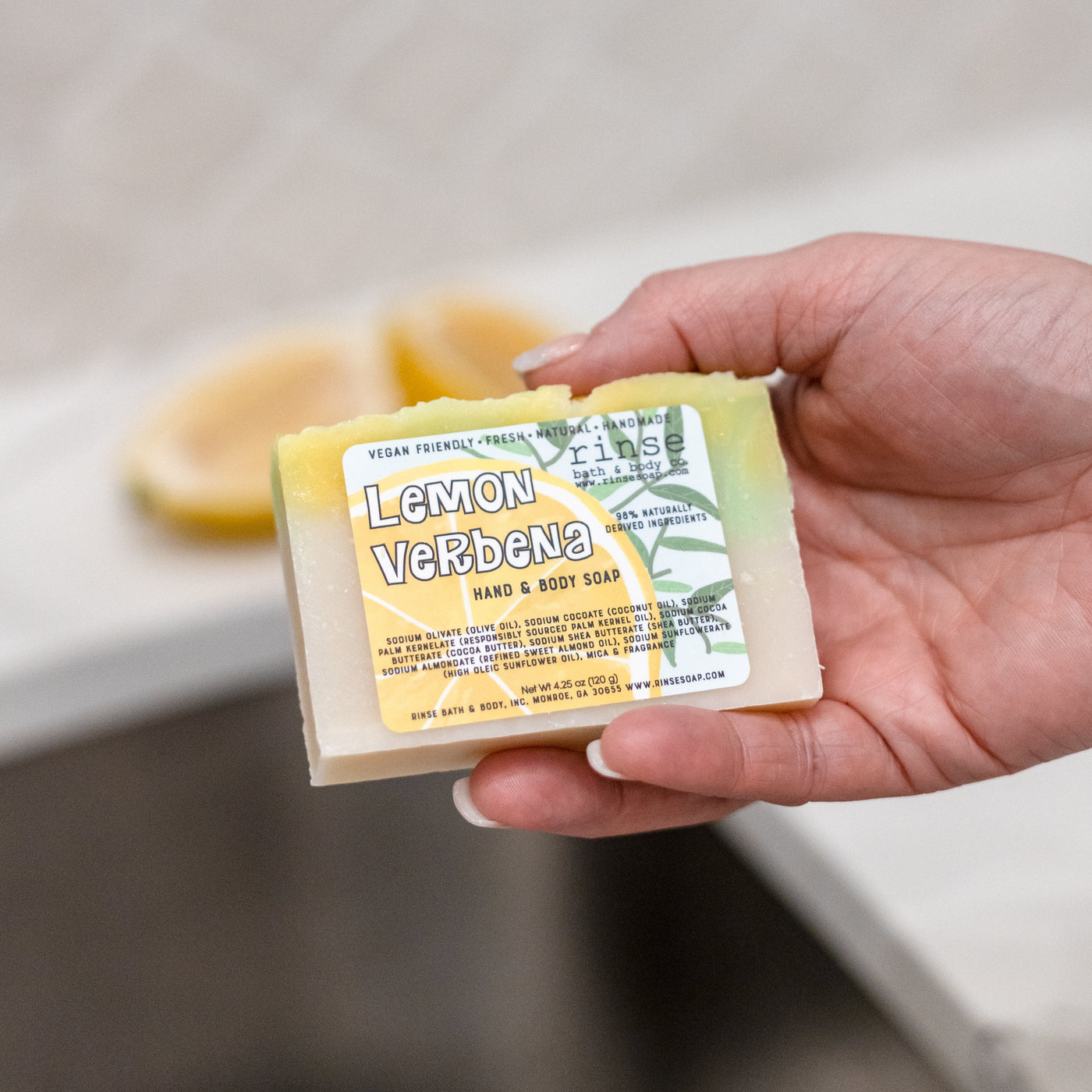 Rinse Lemon Verbena handmade natural bar soap - moisturizing and gentle - alternate angle