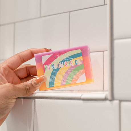Rainbow Sherbet handmade natural bar soap from Rinse - paraben-free since 2003 - detail view
