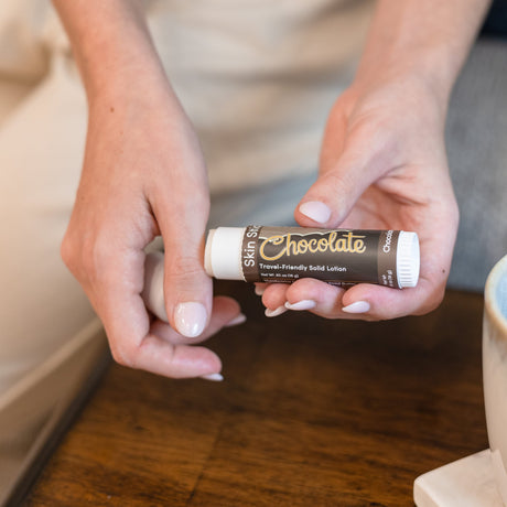 Handmade Chocolate solid lotion stick - naturally derived - detail view