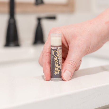natural lip balm in Chocolate by Rinse Bath & Body - alternate angle
