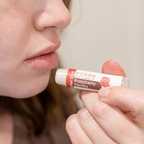 Handmade Raspberry Vanilla natural lip balm - naturally derived - alternate angle