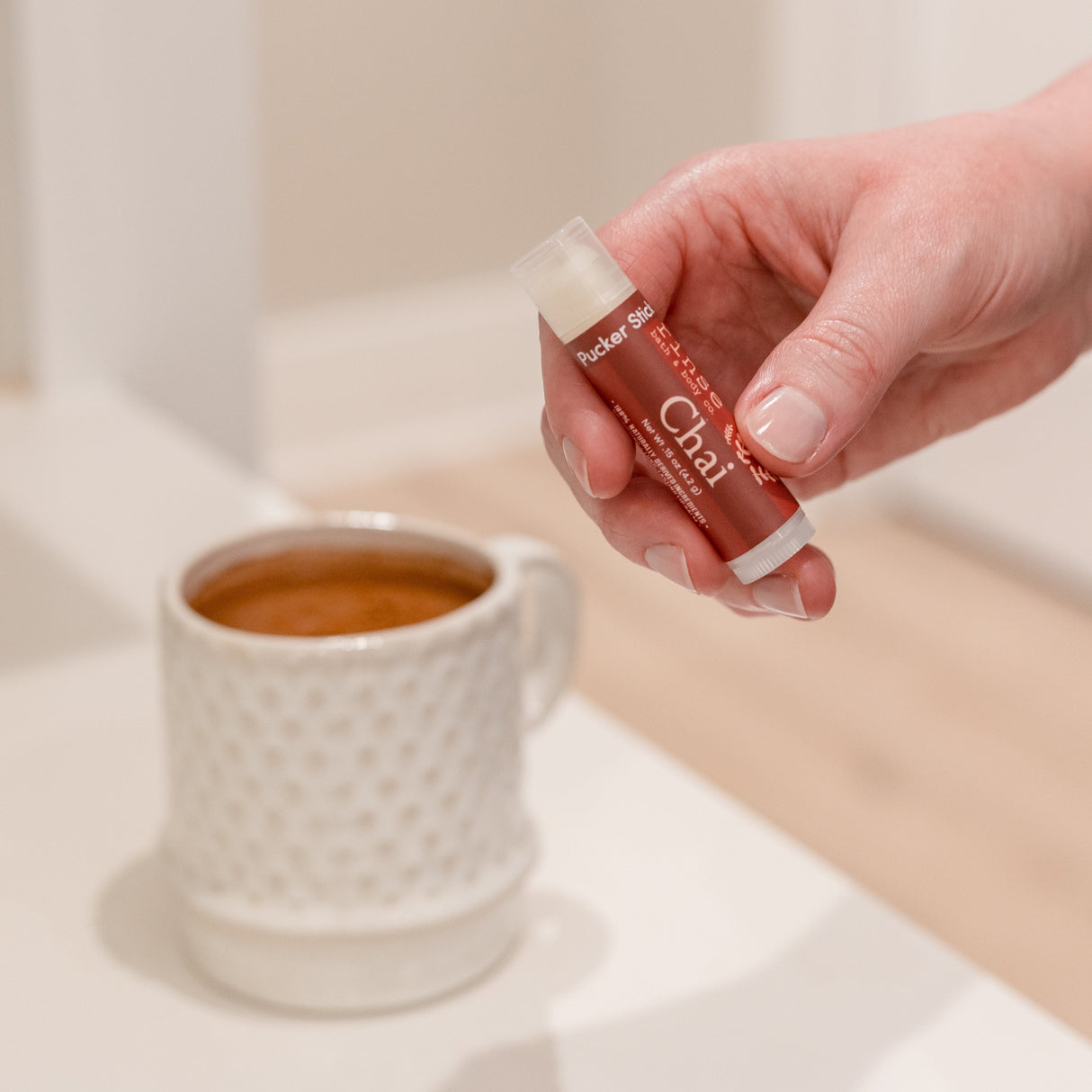 Rinse Chai Tea Latte natural lip balm - long-lasting moisture - alternate angle