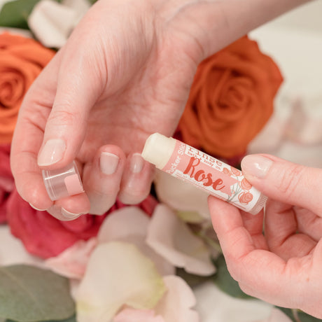 natural lip balm in Rose by Rinse Bath & Body - alternate angle