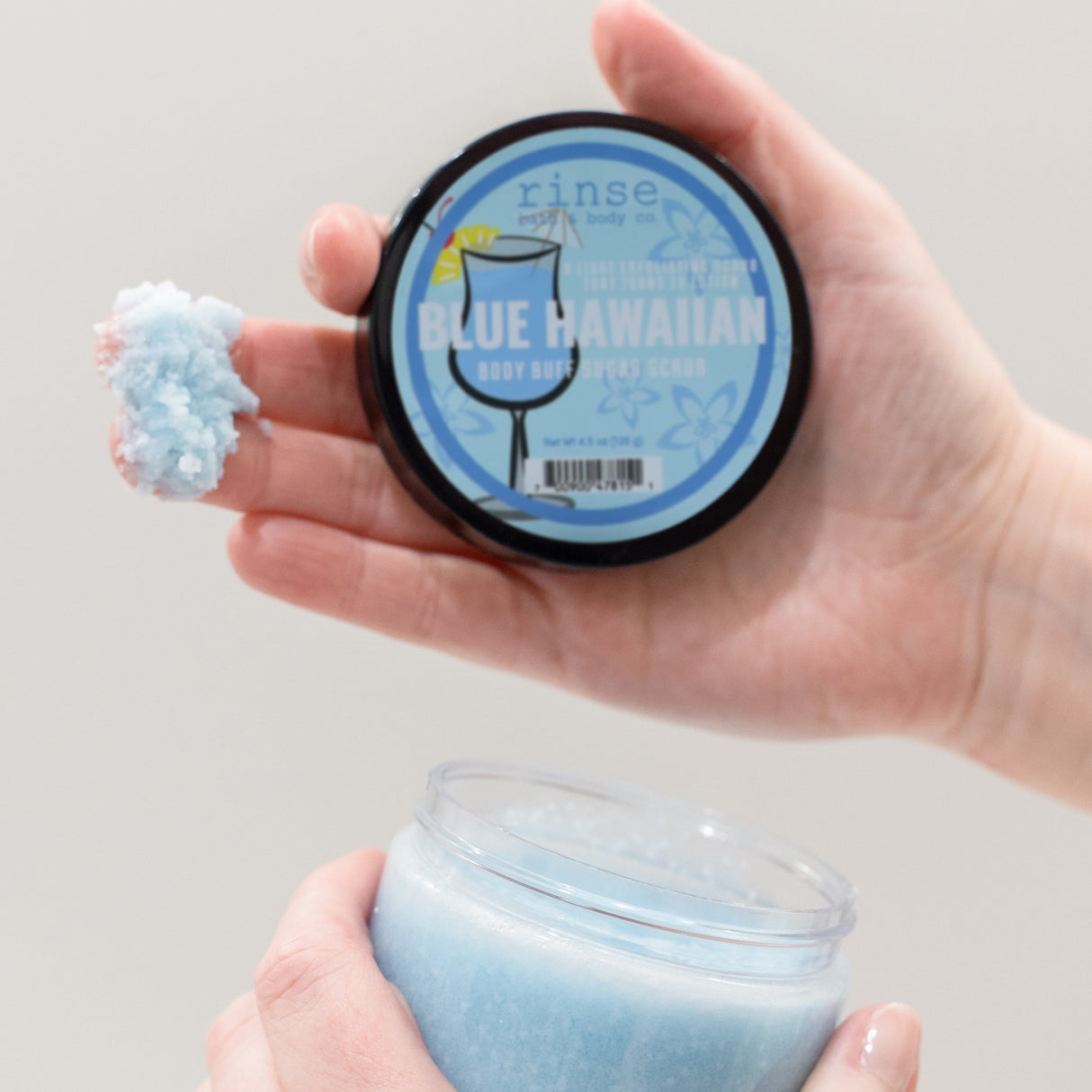 Rinse Blue Hawaiian natural sugar scrub - gentle exfoliation for soft skin - alternate angle