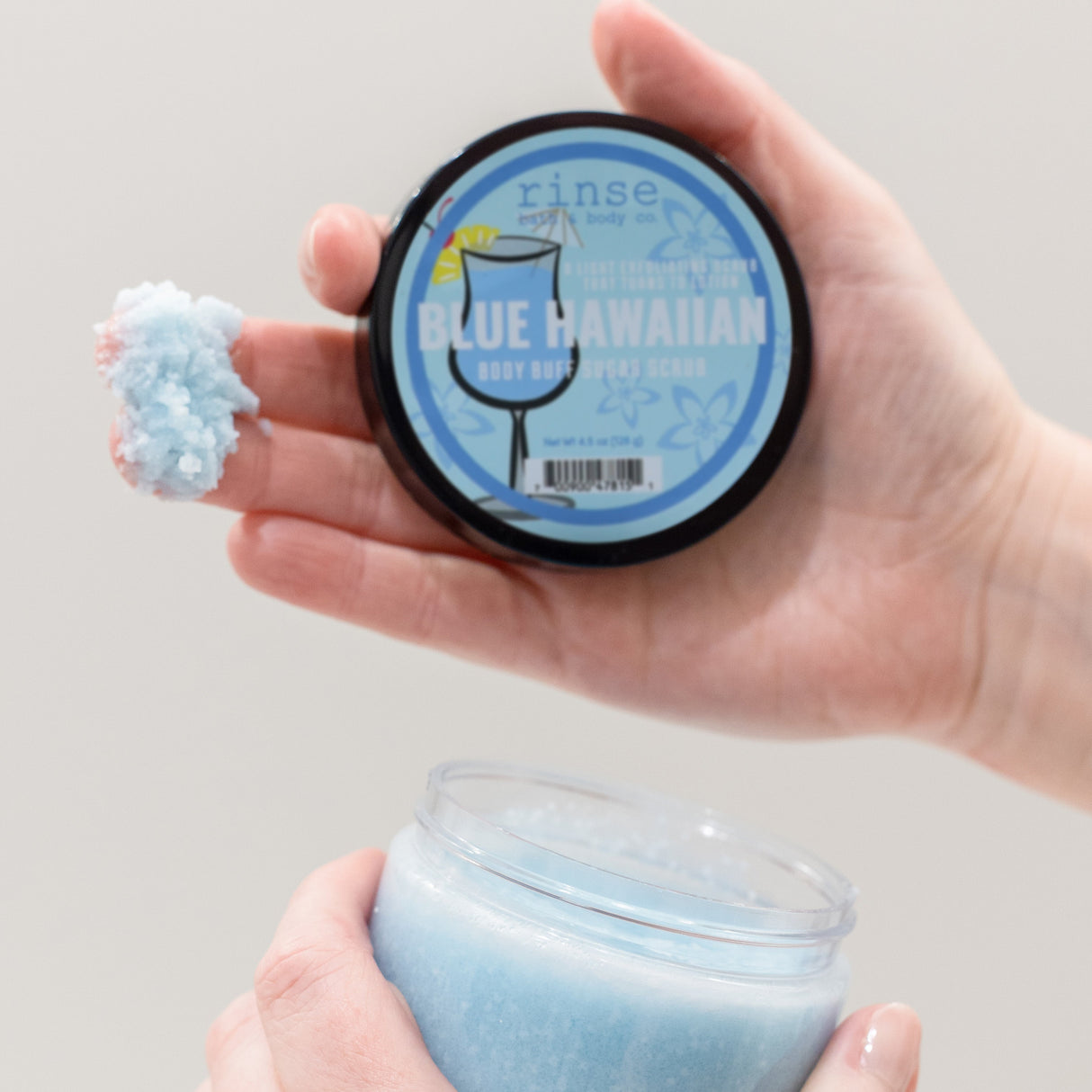 Rinse Blue Hawaiian natural sugar scrub - gentle exfoliation for soft skin - alternate angle