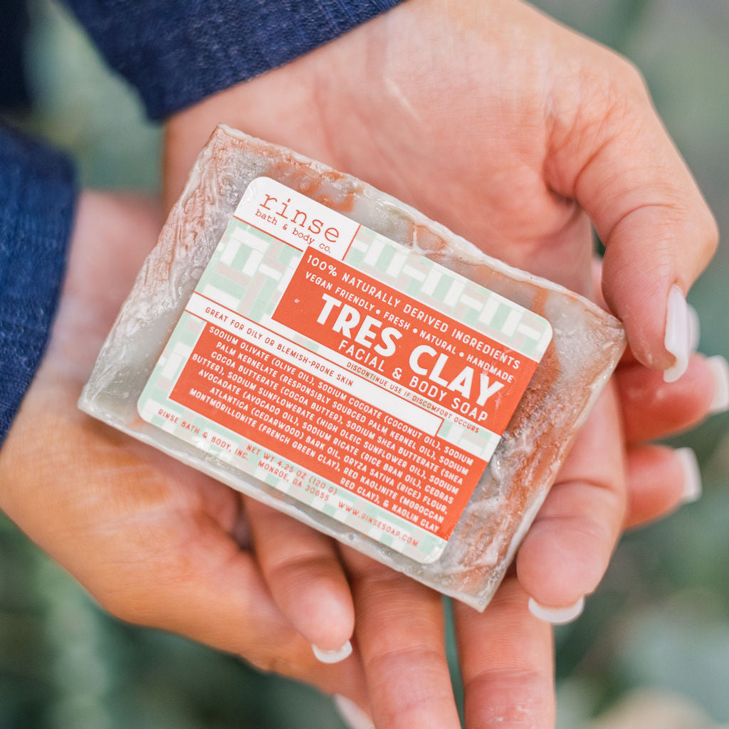 Rinse Tres Clay handmade natural bar soap - moisturizing and gentle - detail view