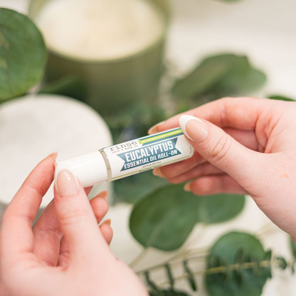 Eucalyptus essential oil roll-on from Rinse - ready to apply blend - detail view