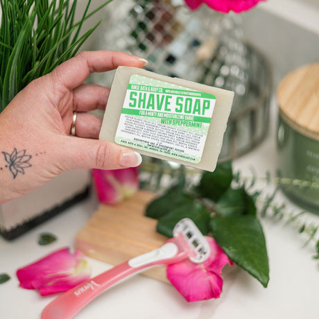 Handmade Speppermint Shave handmade natural bar soap - naturally derived - back label