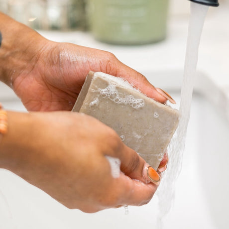 handmade natural bar soap in Dead Sea Mud by Rinse Bath & Body - alternate angle