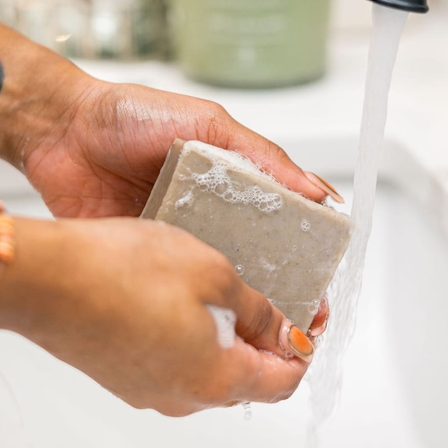 handmade natural bar soap in Dead Sea Mud by Rinse Bath & Body - alternate angle