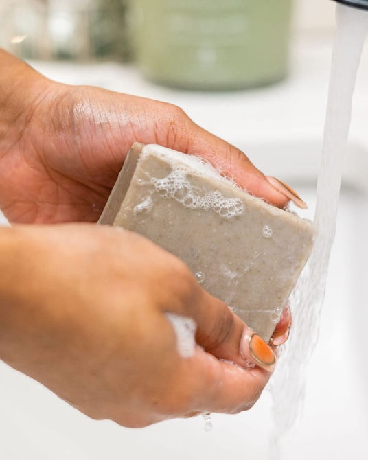 handmade natural bar soap in Dead Sea Mud by Rinse Bath & Body - alternate angle