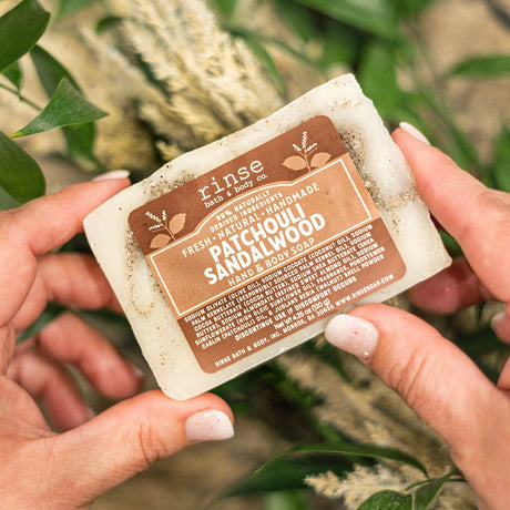 Patchouli Sandalwood handmade natural bar soap from Rinse - paraben-free since 2003 - alternate angle