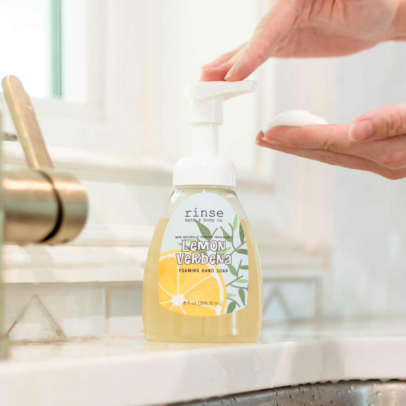 Handmade Lemon Verbena natural foaming hand soap - naturally derived - alternate angle