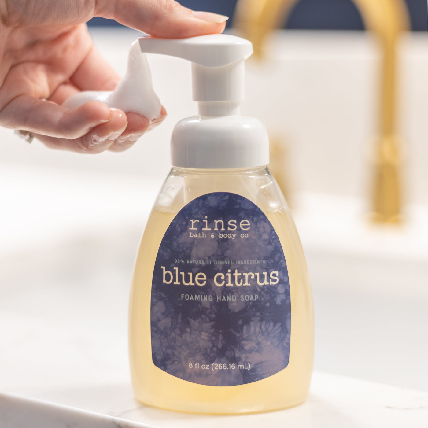 natural foaming hand soap in Blue Citrus by Rinse Bath & Body - alternate angle