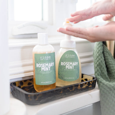 Handmade Rosemary Mint natural foaming hand soap - naturally derived - alternate angle