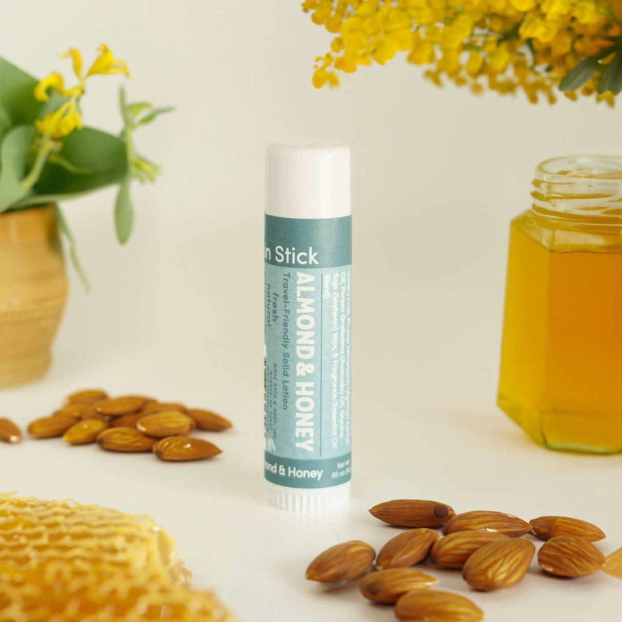 Natural solid lotion stick | Almond Honey | Rinse Bath & Body Co. - detail view