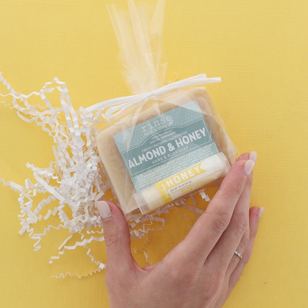 natural bath and body gift set in Almond Honey by Rinse Bath & Body - detail view