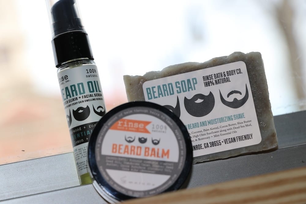 Rinse Bath & Body beard kit on a windowsill