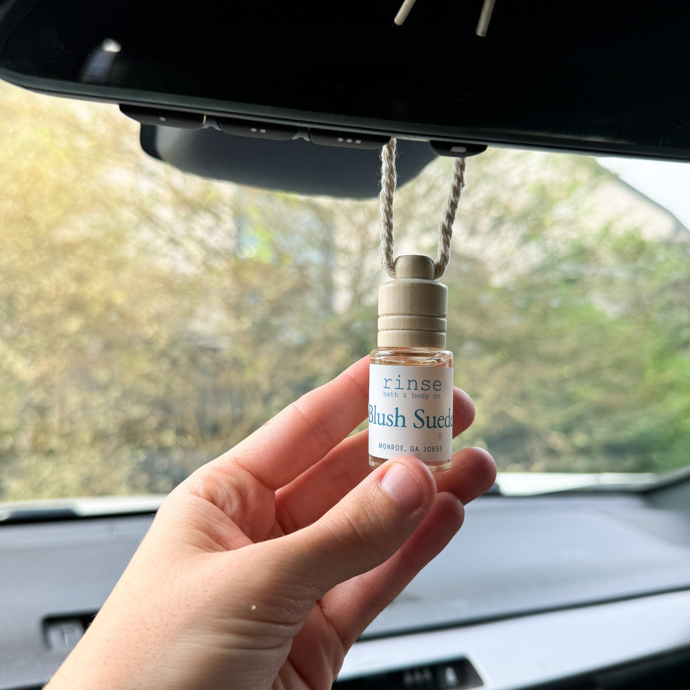 Blush Suede natural car air freshener from Rinse - essential oil diffuser - alternate angle