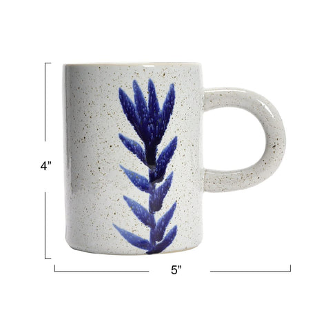 Rinse Blue Hand-Painted Stoneware Mug w/ Blue Flower - handmade natural product