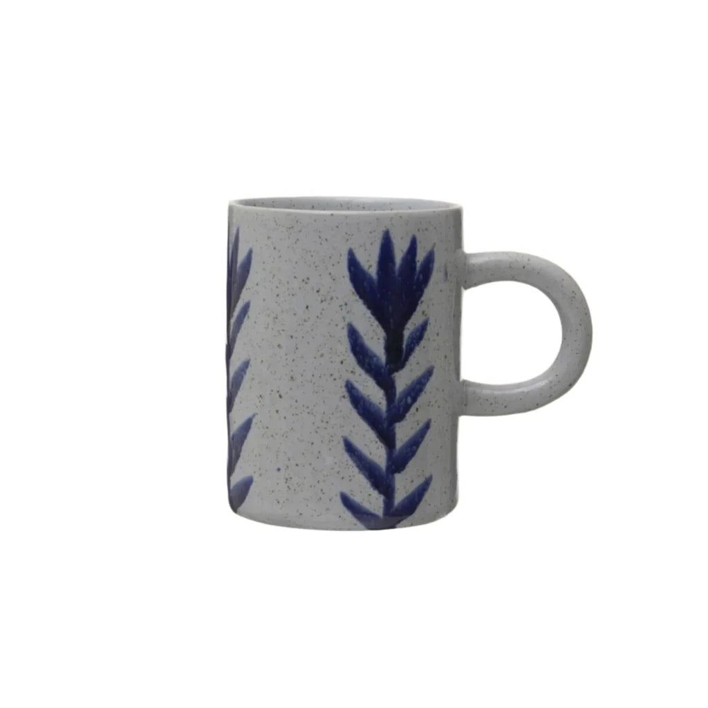 Rinse Blue Hand-Painted Stoneware Mug w/ Blue Flower - handmade with care - alternate angle