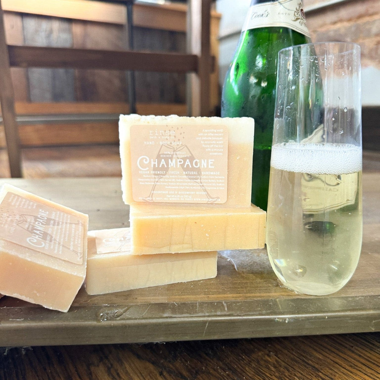 Rinse Champagne handmade natural bar soap - moisturizing and gentle - alternate angle