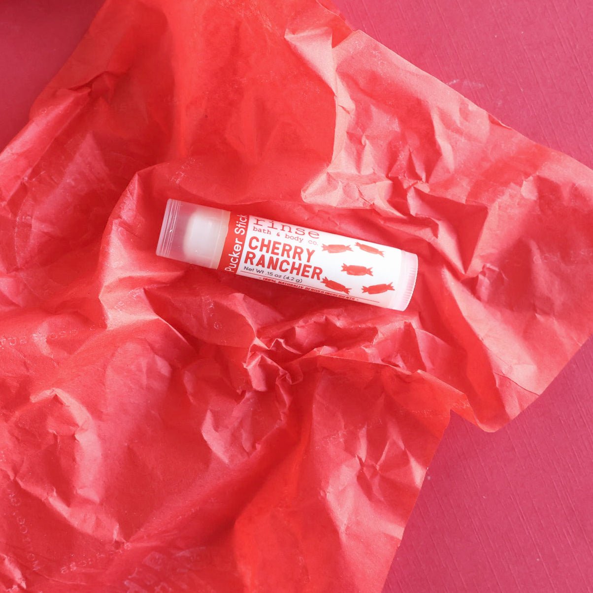 Cherry Rancher natural lip balm from Rinse - nourishing lip care - alternate angle