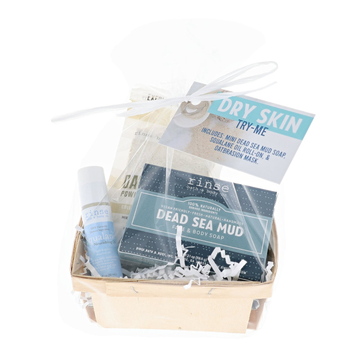 Dry Skin natural bath and body gift set from Rinse - ready to gift - alternate angle