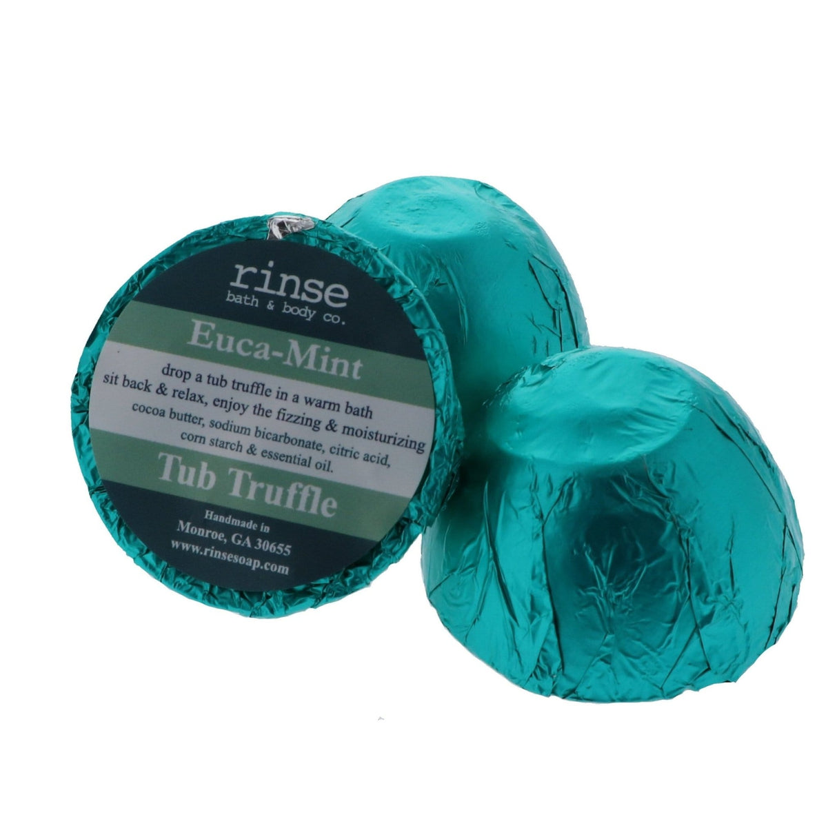 Rinse Euca Mint bath bomb - fizzy moisturizing soak - detail view