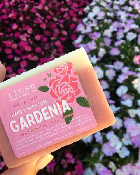 Gardenia handmade natural bar soap from Rinse - paraben-free since 2003 - alternate angle