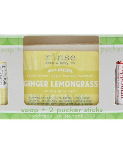 Ginger Lemongrass Soap + Lip Balm Gift Set — 4:5 product frame, Rinse Bath & Body Co.