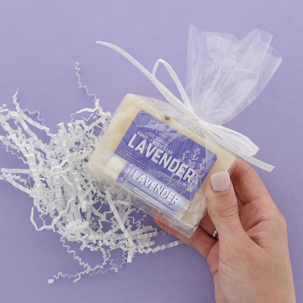 Handmade Lavender natural bath and body gift set - naturally derived - detail view