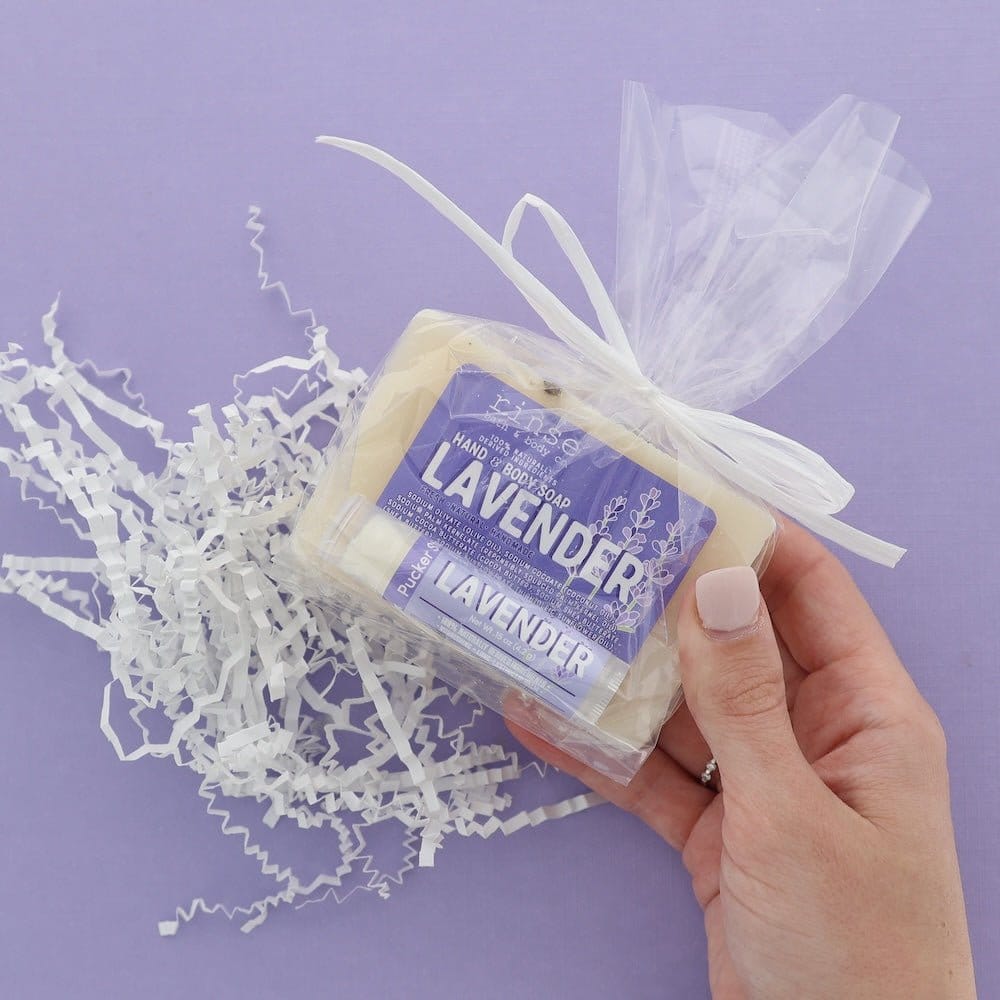 Handmade Lavender natural bath and body gift set - naturally derived - detail view
