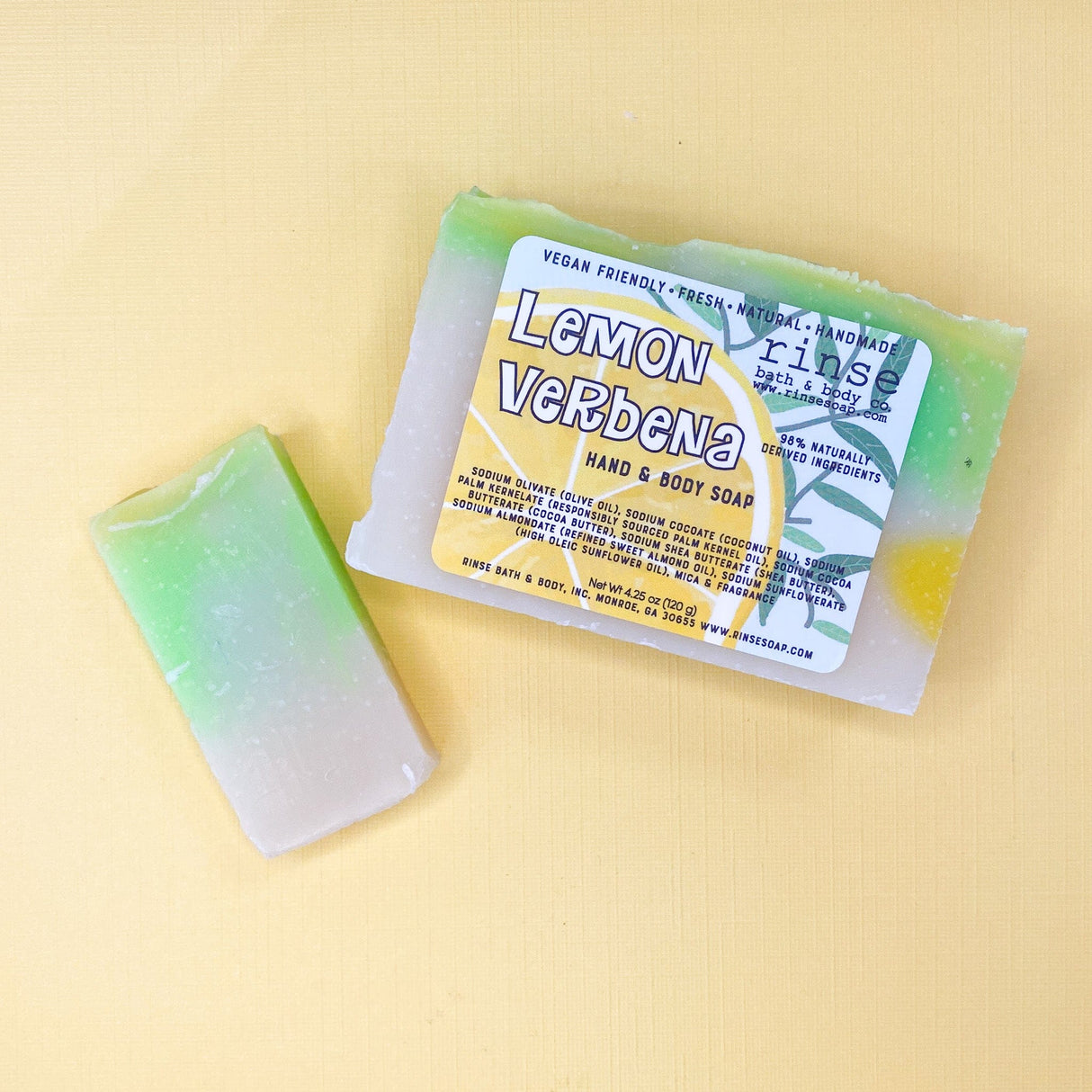 Lemon Verbena natural bath & body product from Rinse - family-made since 2003 - detail view