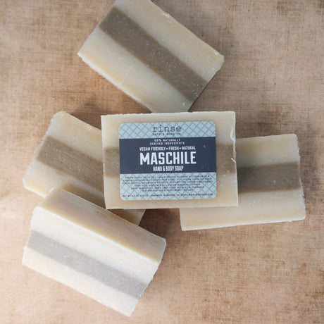 handmade natural bar soap in Maschile by Rinse Bath & Body - alternate angle