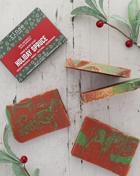 Natural handmade natural bar soap | Holiday Spruce | Rinse Bath & Body Co. - detail view — 4:5 card crop