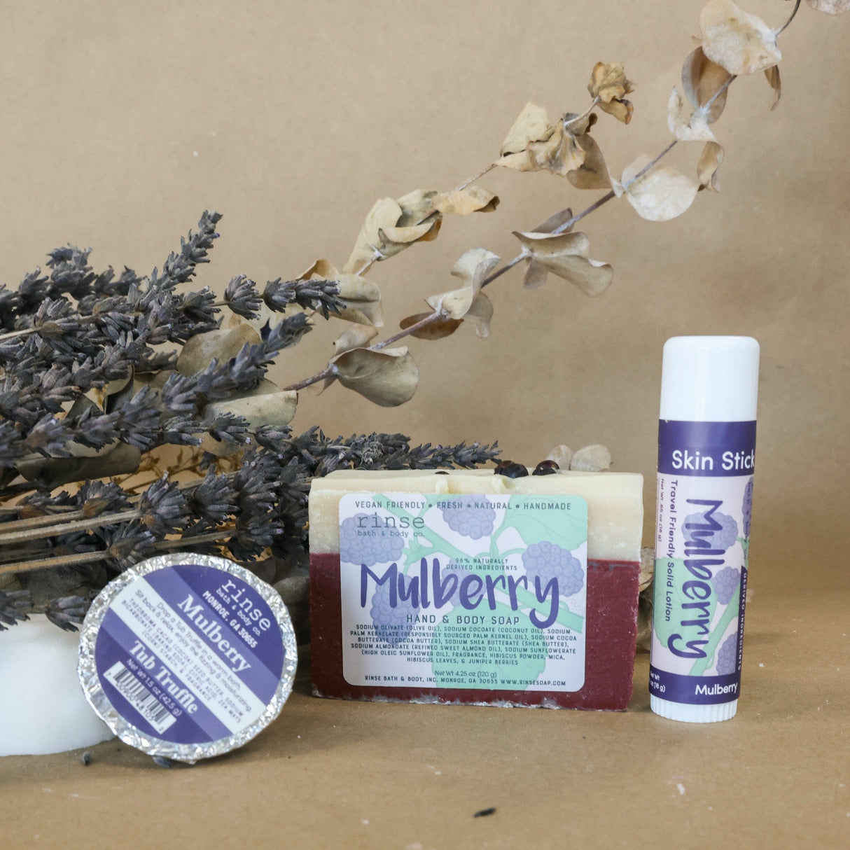 handmade natural bar soap in Mulberry by Rinse Bath & Body - alternate angle