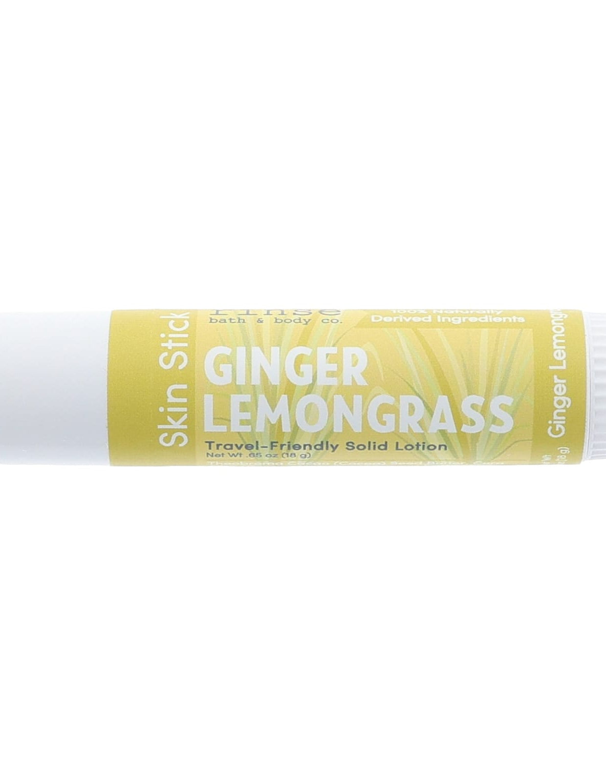 Ginger Lemongrass Skin Stick — travel-friendly solid lotion in a twist-up tube. Rinse Bath & Body Co.