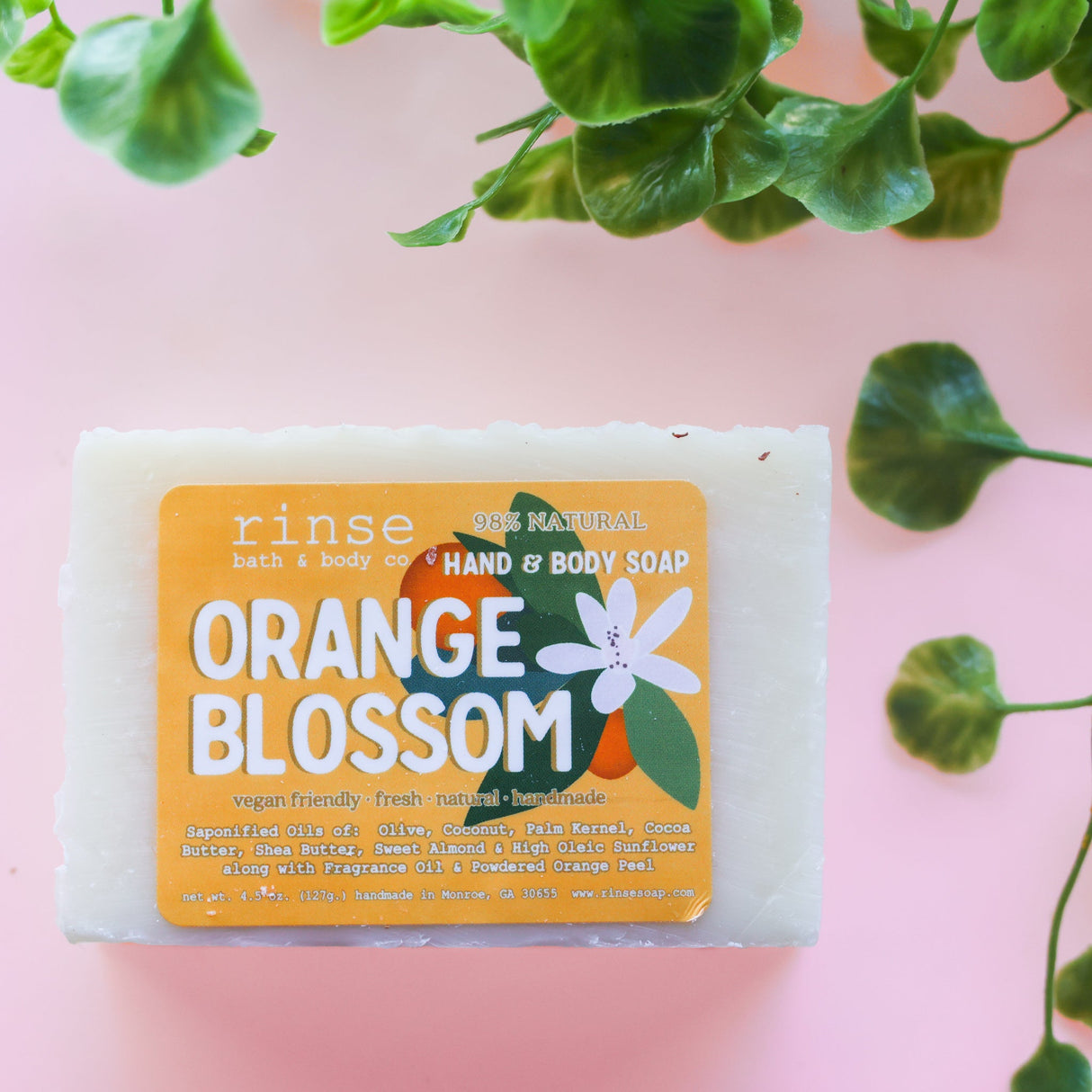 handmade natural bar soap in Orange Blossom by Rinse Bath & Body - alternate angle