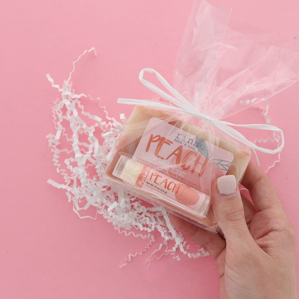 Rinse Peach natural bath and body gift set - curated gift collection - detail view
