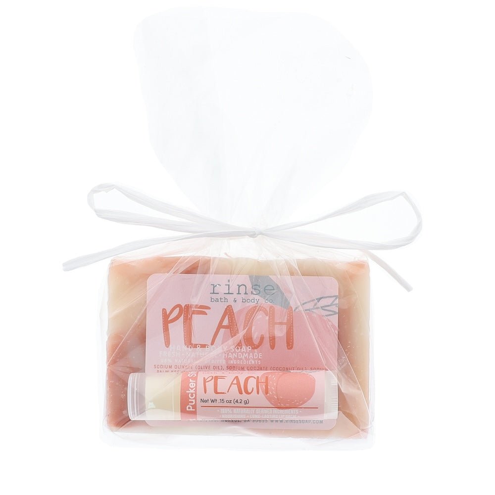 Peach natural bath and body gift set from Rinse - ready to gift