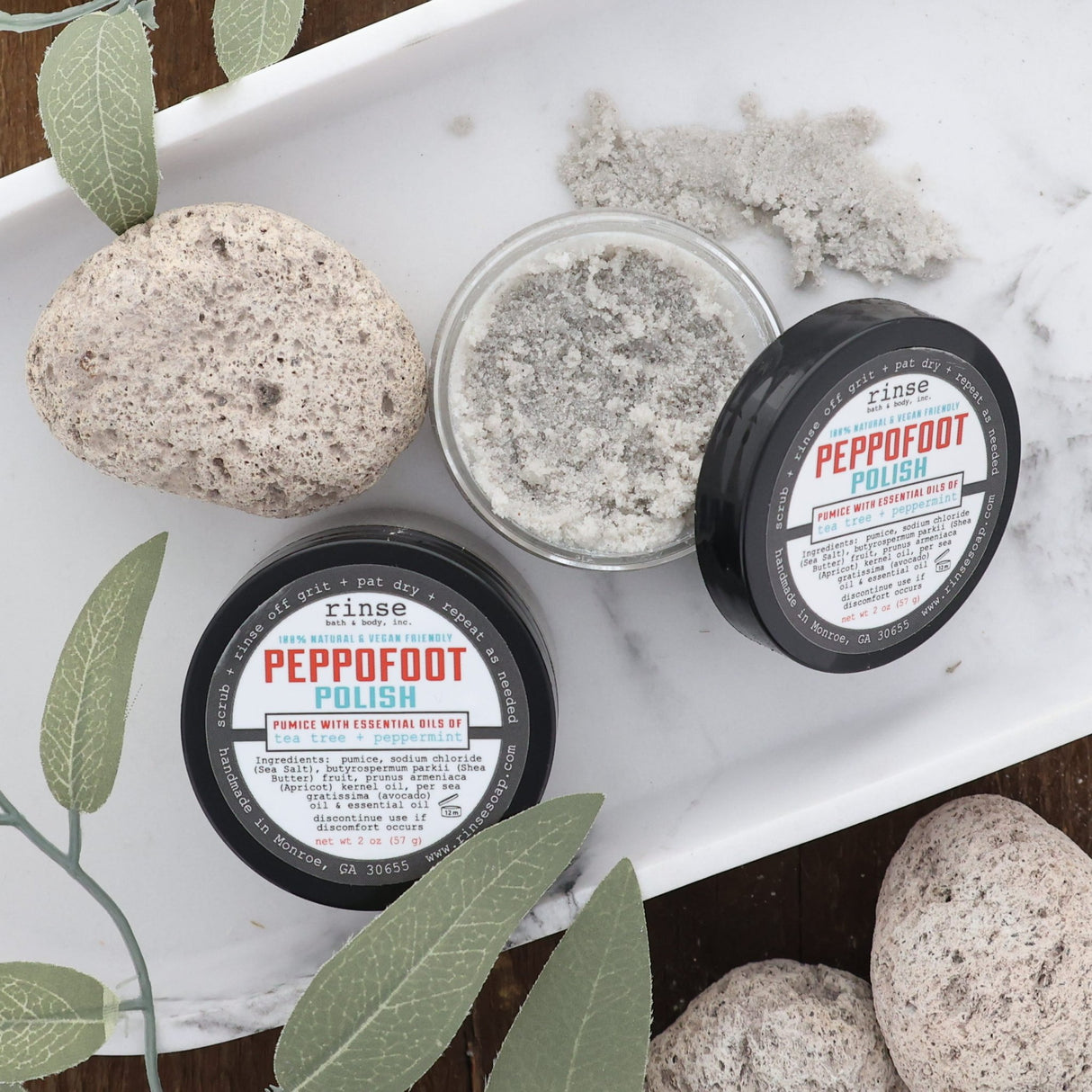 Peppermint peppermint foot balm from Rinse - tea tree and menthol - detail view