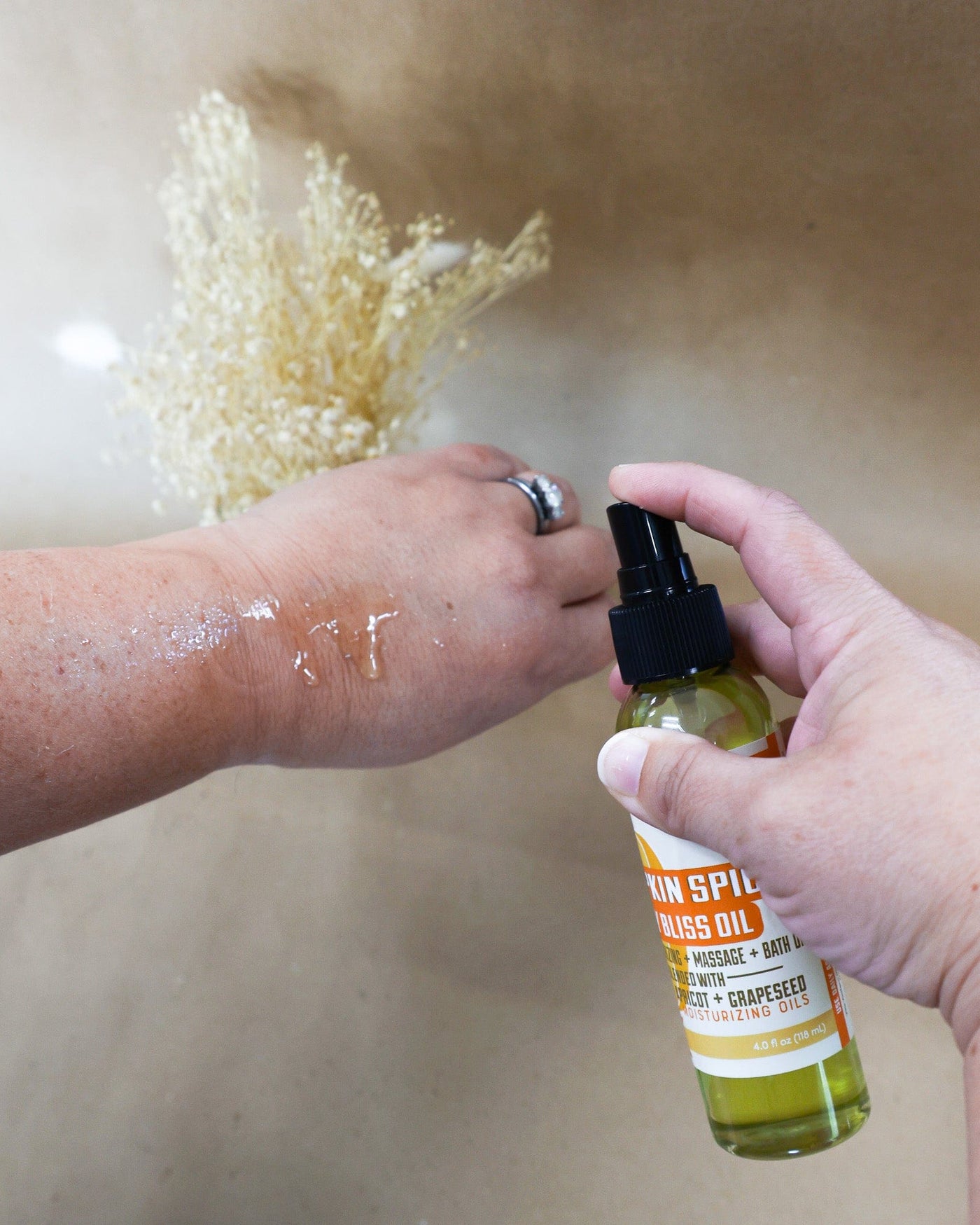 Pumpkin Spice natural body oil from Rinse - essential oil infused - alternate angle