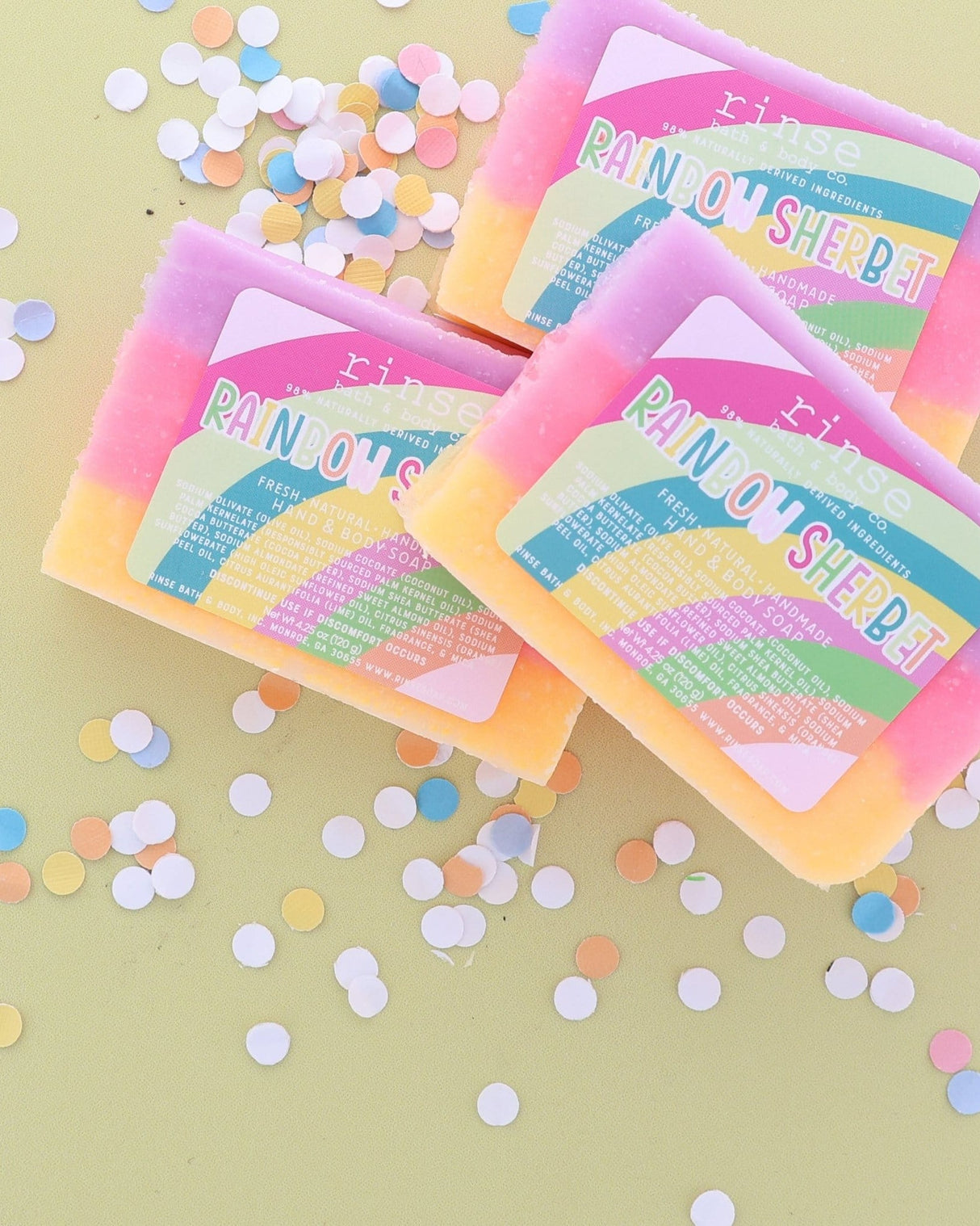 Natural handmade natural bar soap | Rainbow Sherbet | Rinse Bath & Body Co. - lifestyle shot