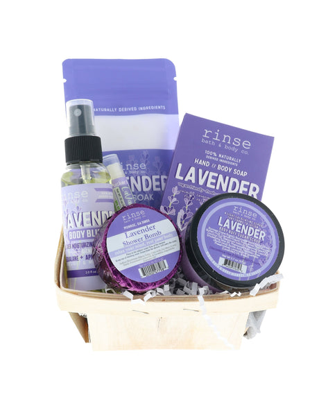 Lavender Relaxation Gift Set basket packed with spa favorites