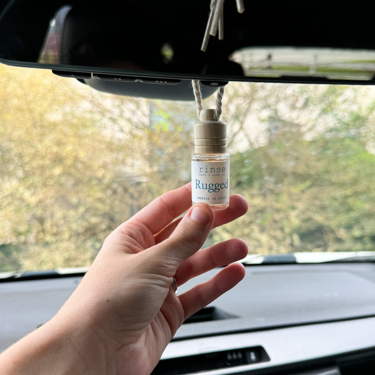 Rugged natural car air freshener from Rinse - essential oil diffuser - alternate angle